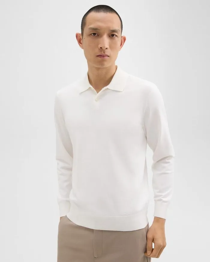Theory Goris LongSleeve Polo Shirt In Light Bilen White Men TShirts Polos