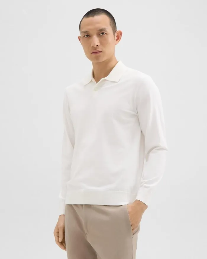 Theory Goris LongSleeve Polo Shirt In Light Bilen White Men TShirts Polos