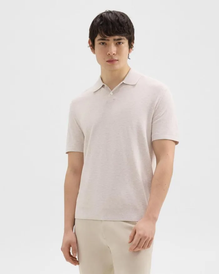 Theory Goris Polo Shirt In Piqu Light Bilen Melange Ivory Men Sweaters Cardigans