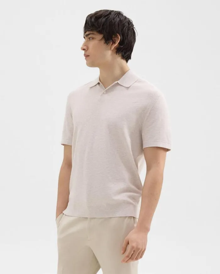 Theory Goris Polo Shirt In Piqu Light Bilen Melange Ivory Men Sweaters Cardigans Theory Goris Polo Shirt In Piqu Light Bilen Melange Ivory Men Sweaters Cardigans