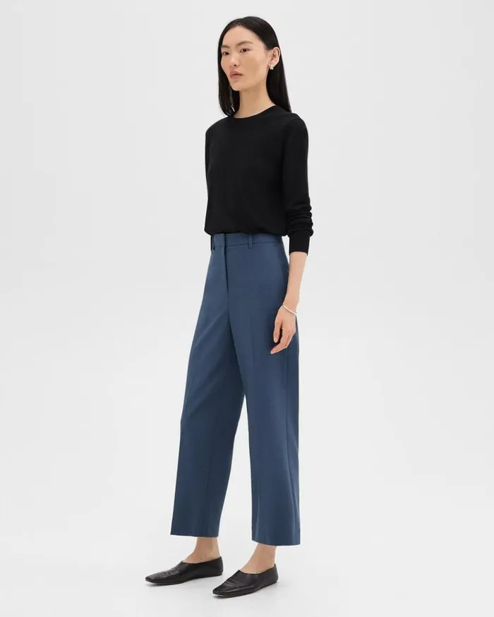 Theory HighWaist StraightLeg Pant In Good Wool Ash Blue Women Pants