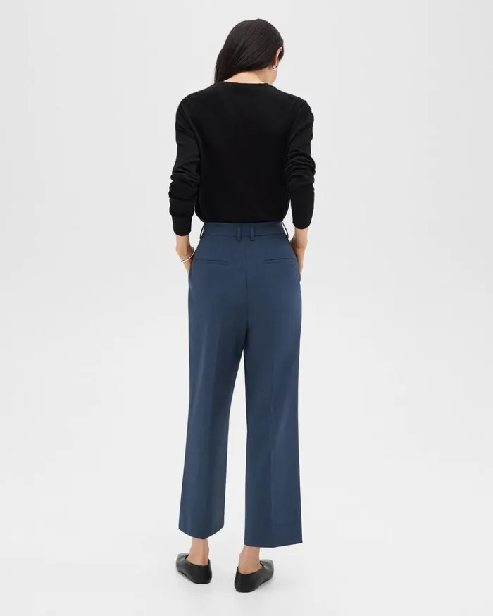 Theory HighWaist StraightLeg Pant In Good Wool Ash Blue Women Pants