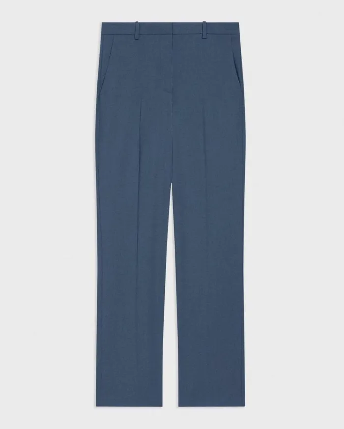 Theory HighWaist StraightLeg Pant In Good Wool Ash Blue Women Pants
