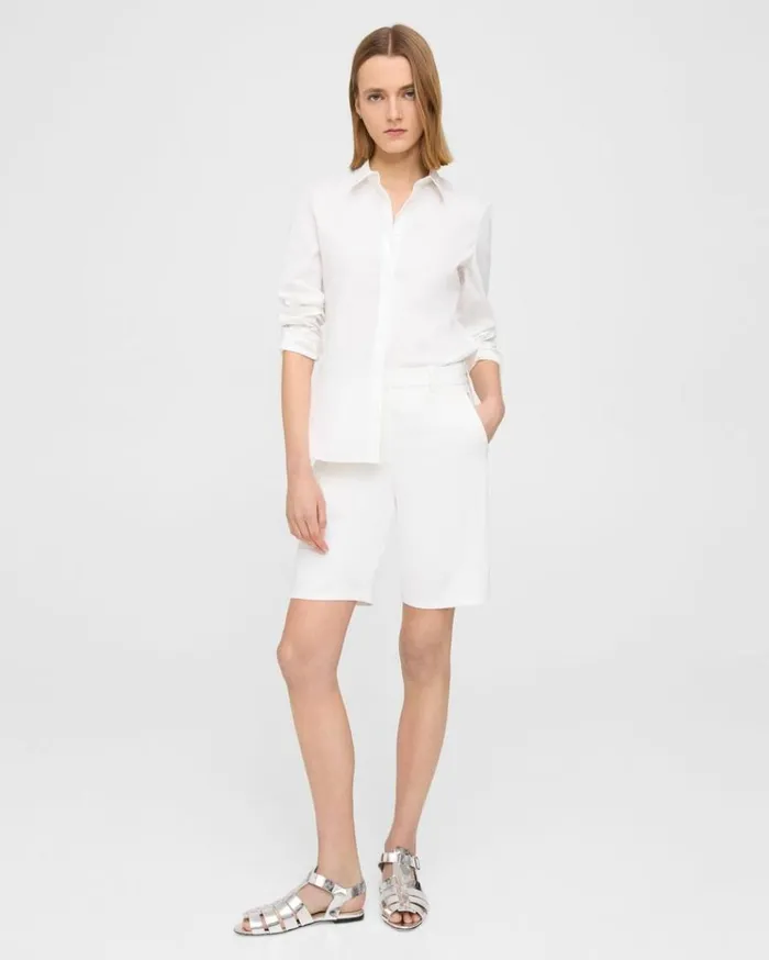 Theory HighWaist Straight Short In Stretch Cotton White Women Pants