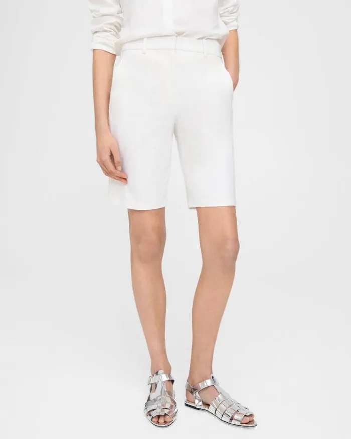 Theory HighWaist Straight Short In Stretch Cotton White Women Pants