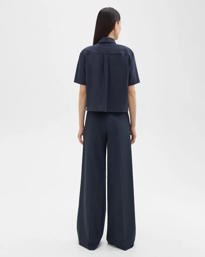 Theory HighWaist WideLeg Pant In Good Wool Nocturne Navy Women Pants