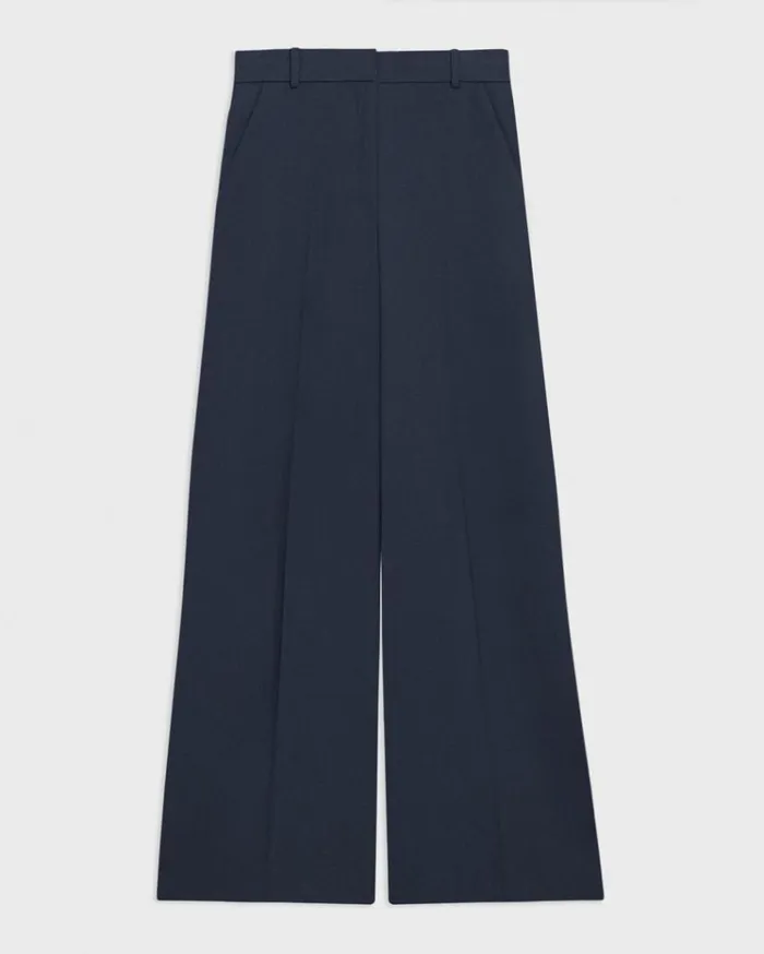 Theory HighWaist WideLeg Pant In Good Wool Nocturne Navy Women Pants