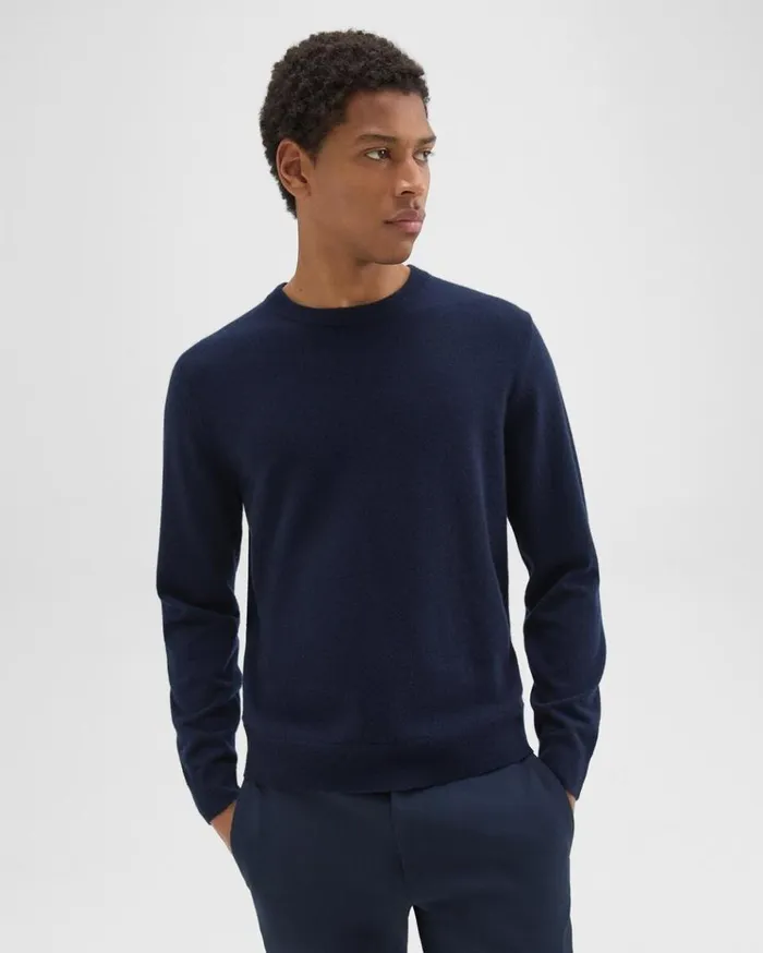 Theory Hilles Crewneck Sweater In Cashmere Baltic Men Sweaters Cardigans