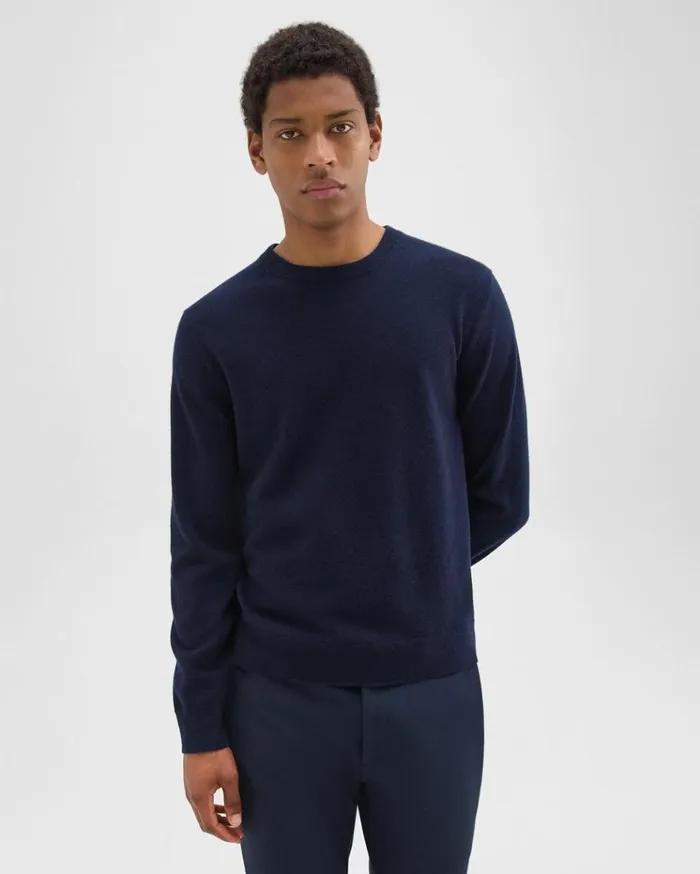 Theory Hilles Crewneck Sweater In Cashmere Baltic Men Sweaters Cardigans