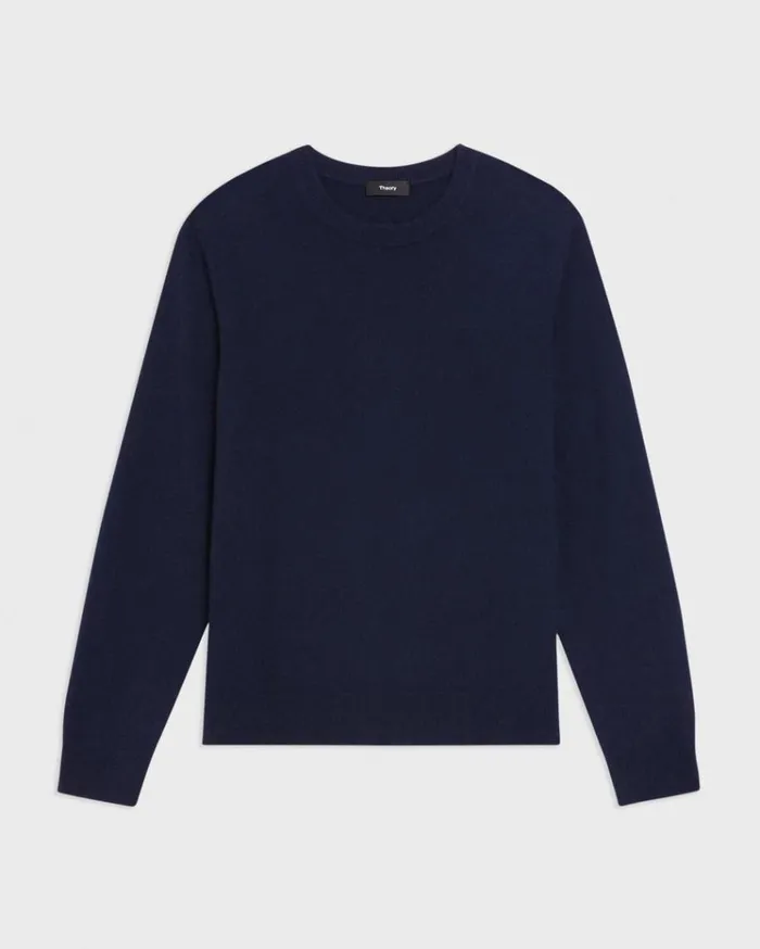 Theory Hilles Crewneck Sweater In Cashmere Baltic Men Sweaters Cardigans