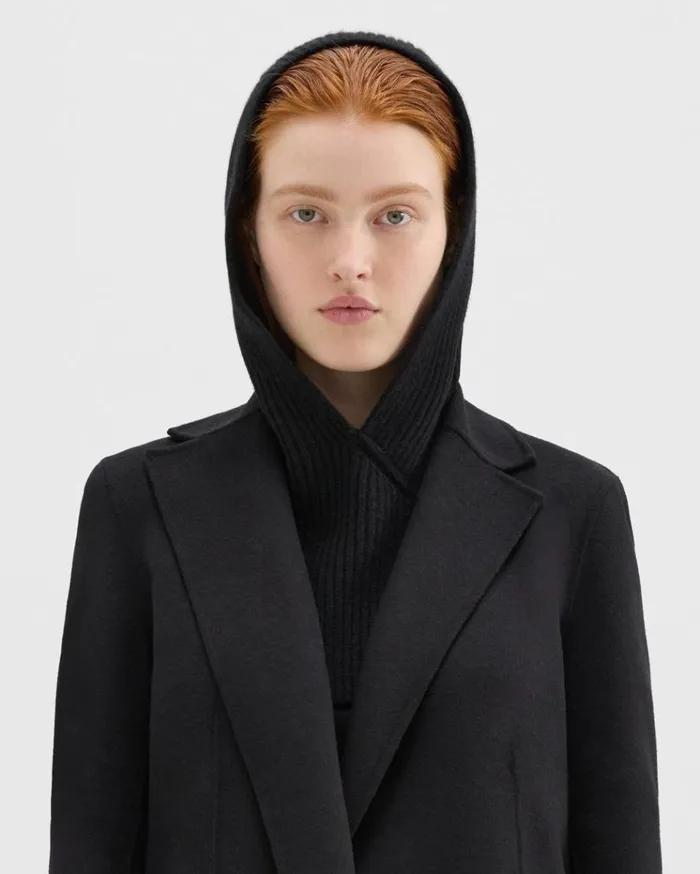 Theory Hooded Snood In Felted WoolCashmere Black Women Hats Gloves Scarves