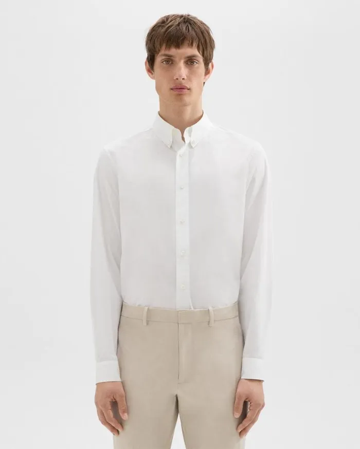 Theory Hugh Shirt In Cotton White Men Shirts