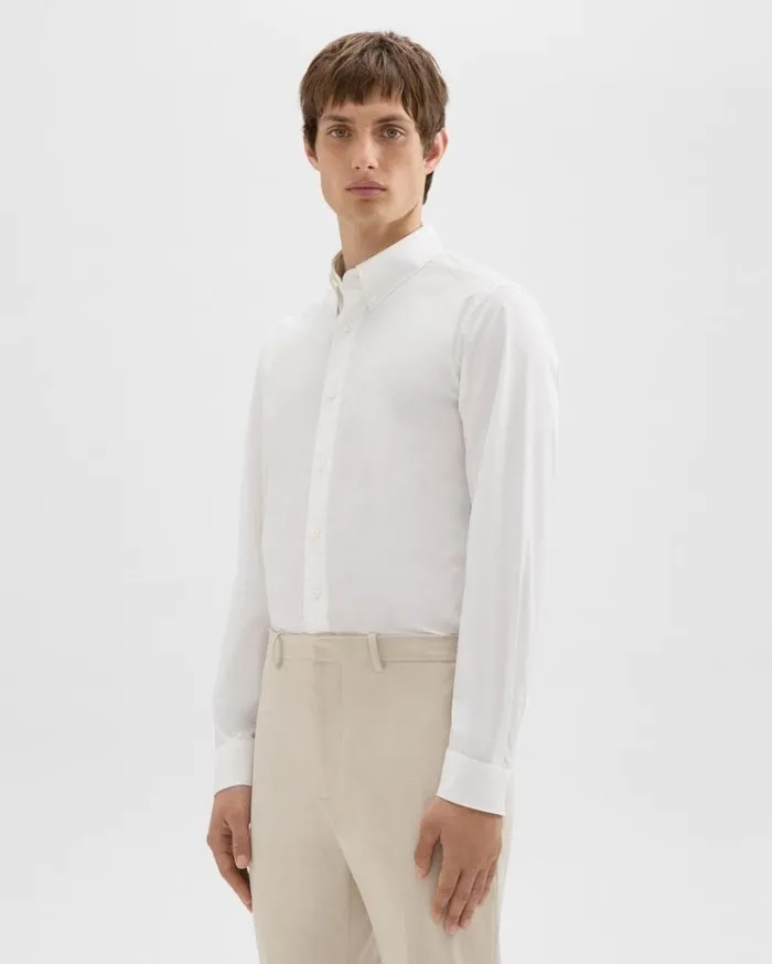 Theory Hugh Shirt In Cotton White Men Shirts
