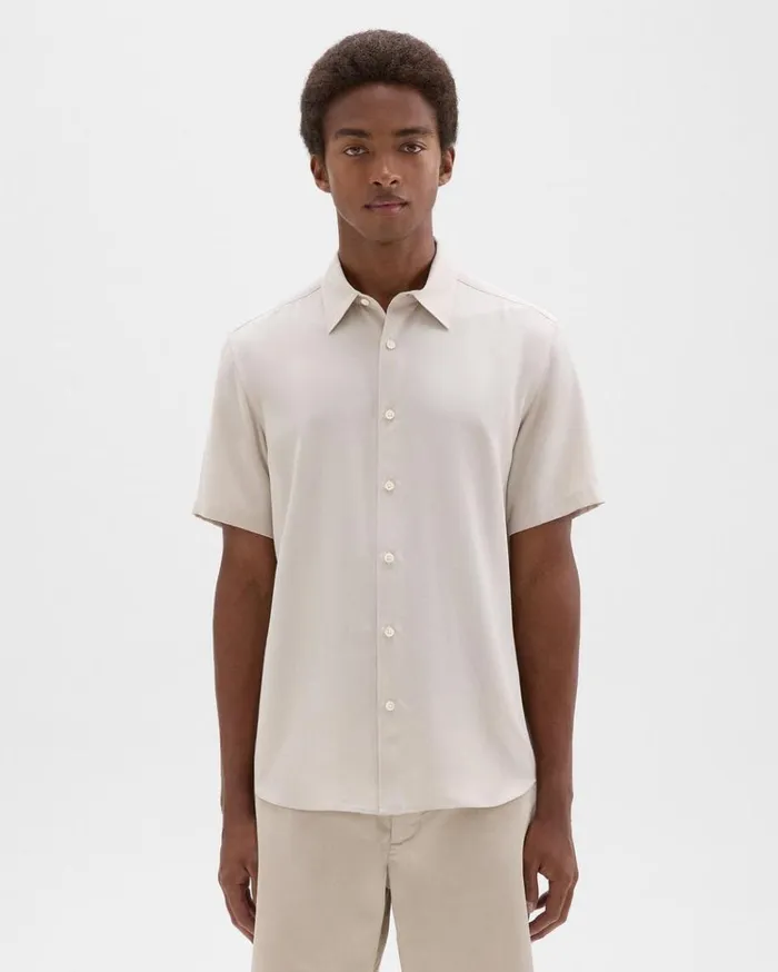 Theory Irving ShortSleeve Shirt In Fluid Twill New Sand Men Shirts