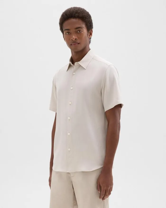 Theory Irving ShortSleeve Shirt In Fluid Twill New Sand Men Shirts Theory Irving ShortSleeve Shirt In Fluid Twill New Sand Men Shirts