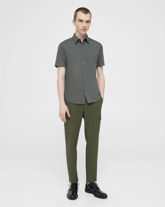 Theory Irving ShortSleeve Shirt In Structure Knit Dark Olive Men Shirts Theory Irving ShortSleeve Shirt In Structure Knit Dark Olive Men Shirts