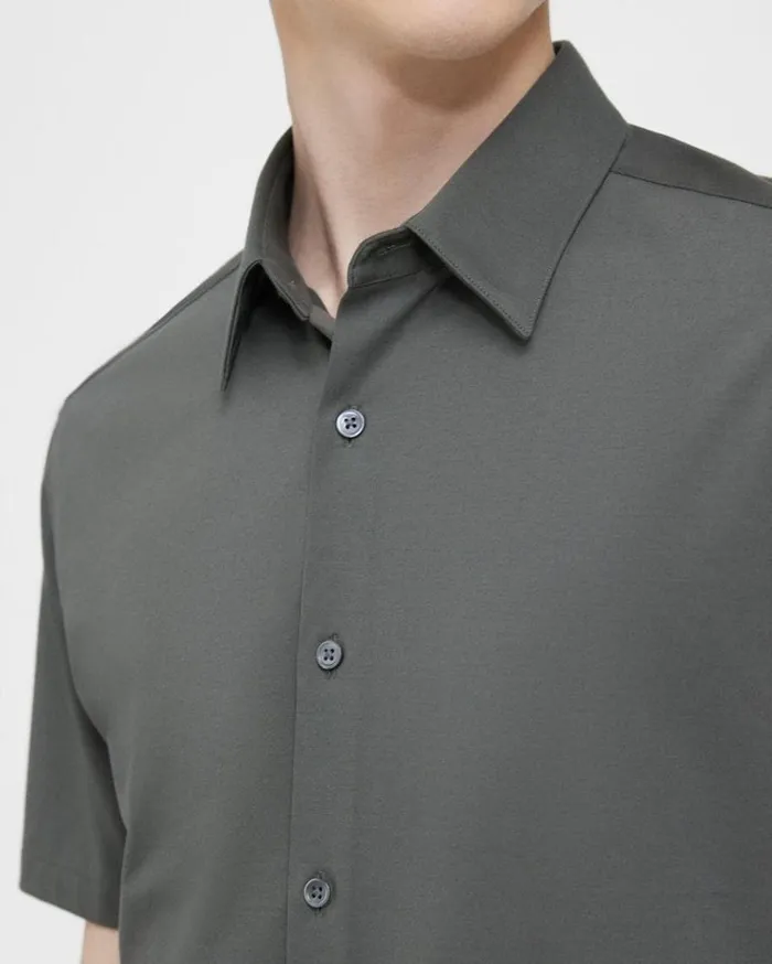 Theory Irving ShortSleeve Shirt In Structure Knit Dark Olive Men Shirts Theory Irving ShortSleeve Shirt In Structure Knit Dark Olive Men Shirts