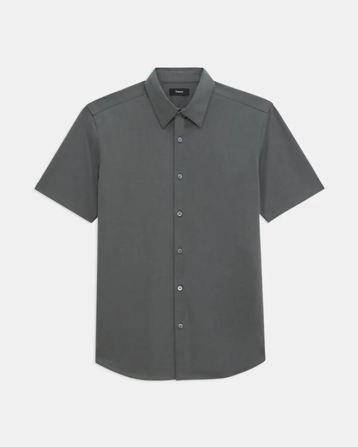 Theory Irving ShortSleeve Shirt In Structure Knit Dark Olive Men Shirts Theory Irving ShortSleeve Shirt In Structure Knit Dark Olive Men Shirts