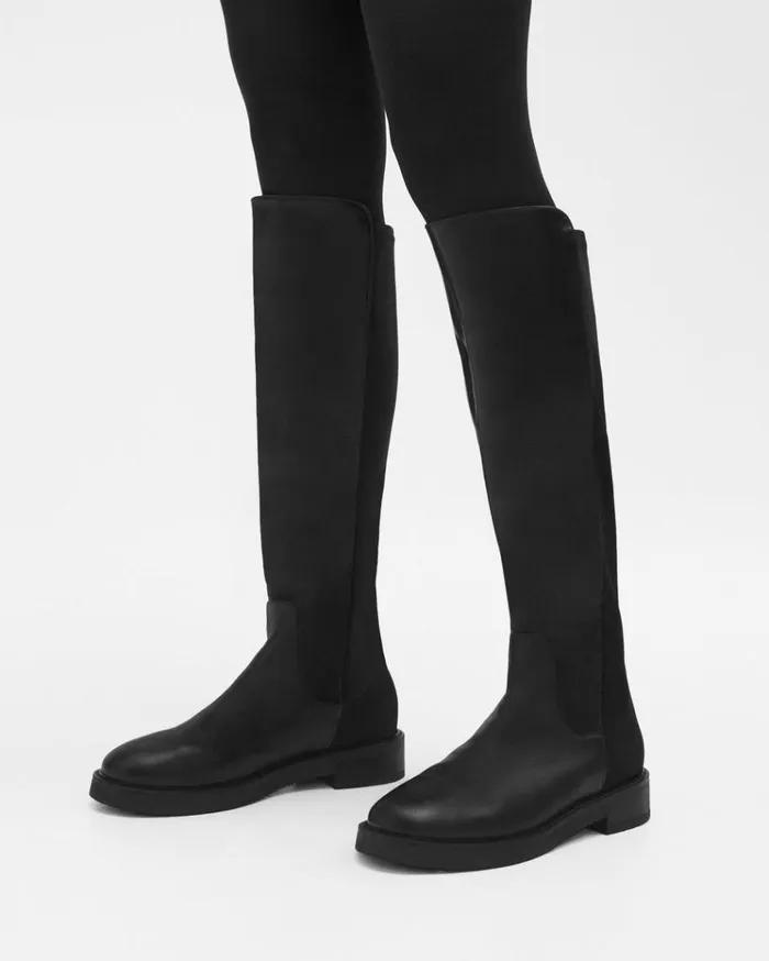 Theory KneeHigh PullOn Boot In Leather Black Women Shoes