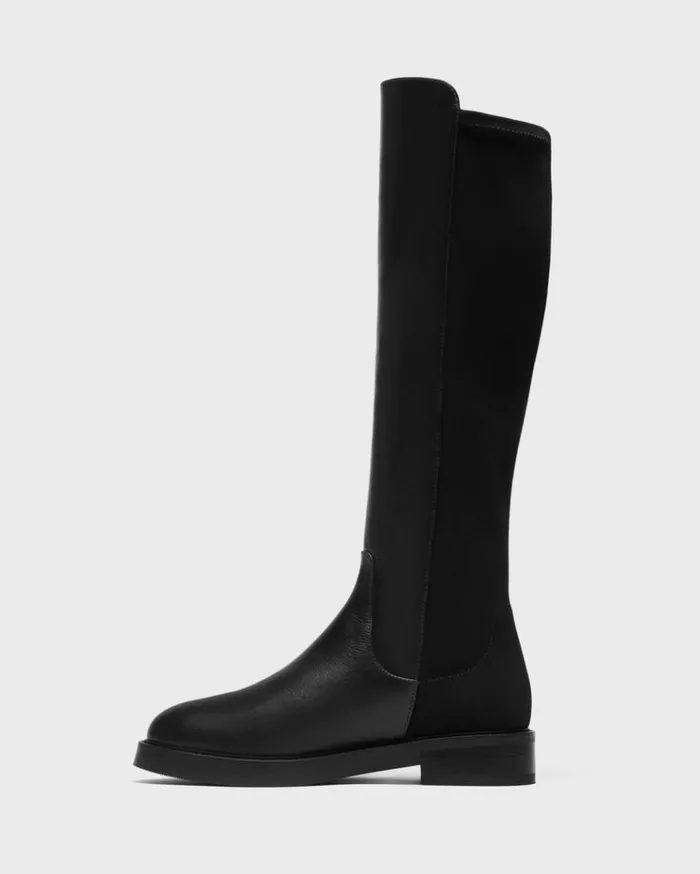 Theory KneeHigh PullOn Boot In Leather Black Women Shoes