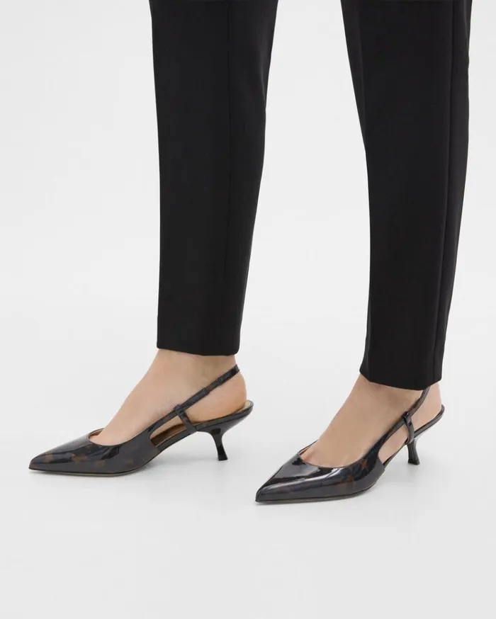 Theory Micro Slingback Pump In Tortoiseshell Printed Leather Blackbrown Women Shoes