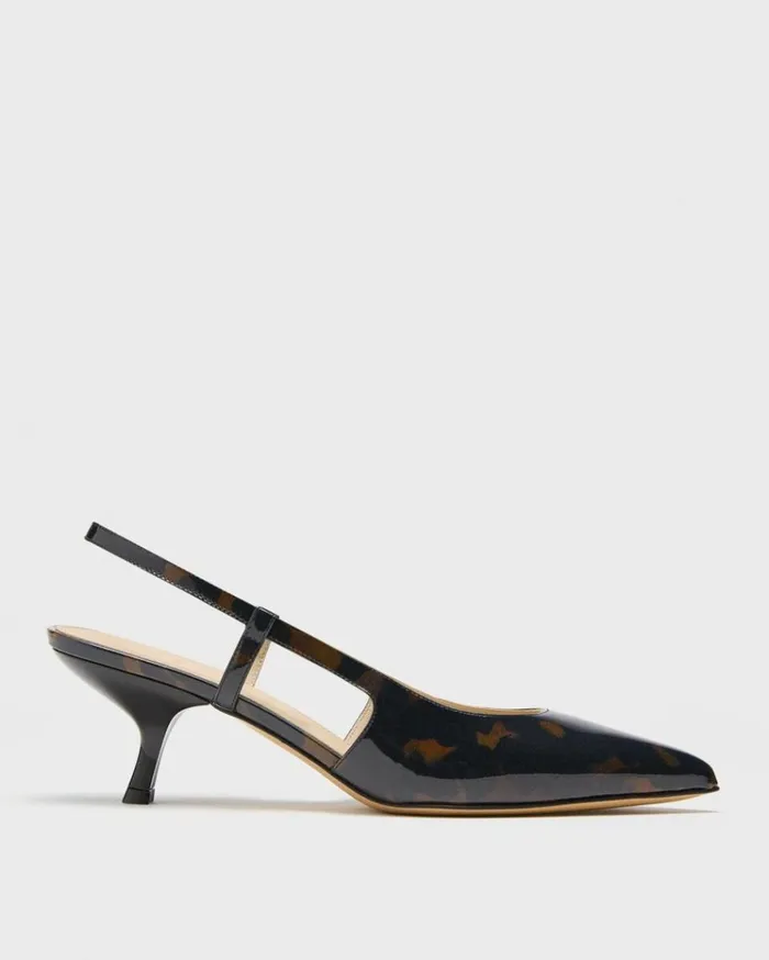 Theory Micro Slingback Pump In Tortoiseshell Printed Leather Blackbrown Women Shoes