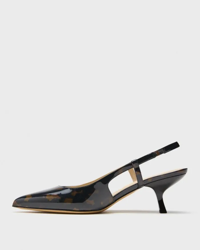 Theory Micro Slingback Pump In Tortoiseshell Printed Leather Blackbrown Women Shoes