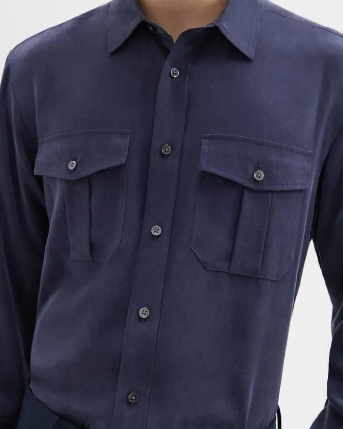 Theory Military Shirt In Fluid Twill Baltic Men Shirts Theory Military Shirt In Fluid Twill Baltic Men Shirts