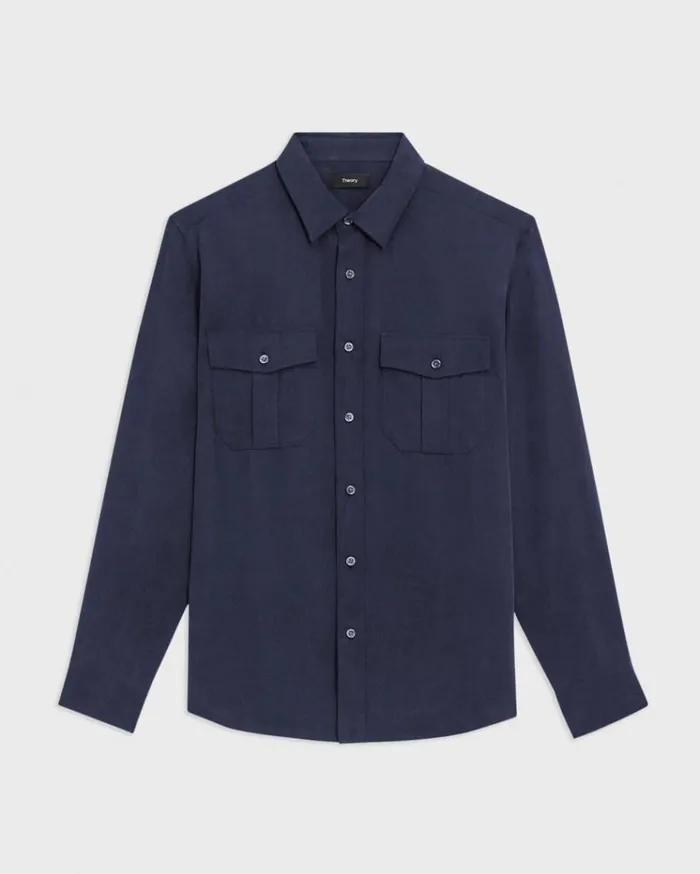 Theory Military Shirt In Fluid Twill Baltic Men Shirts Theory Military Shirt In Fluid Twill Baltic Men Shirts