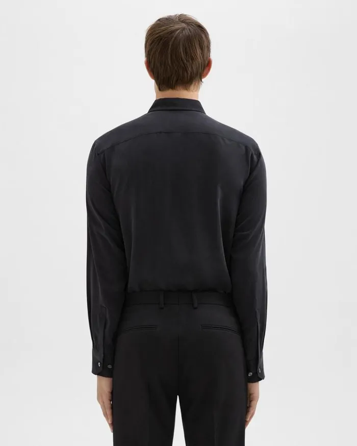 Theory Military Shirt In Fluid Twill Black Men Shirts