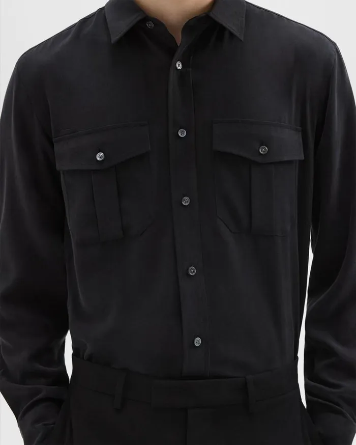 Theory Military Shirt In Fluid Twill Black Men Shirts