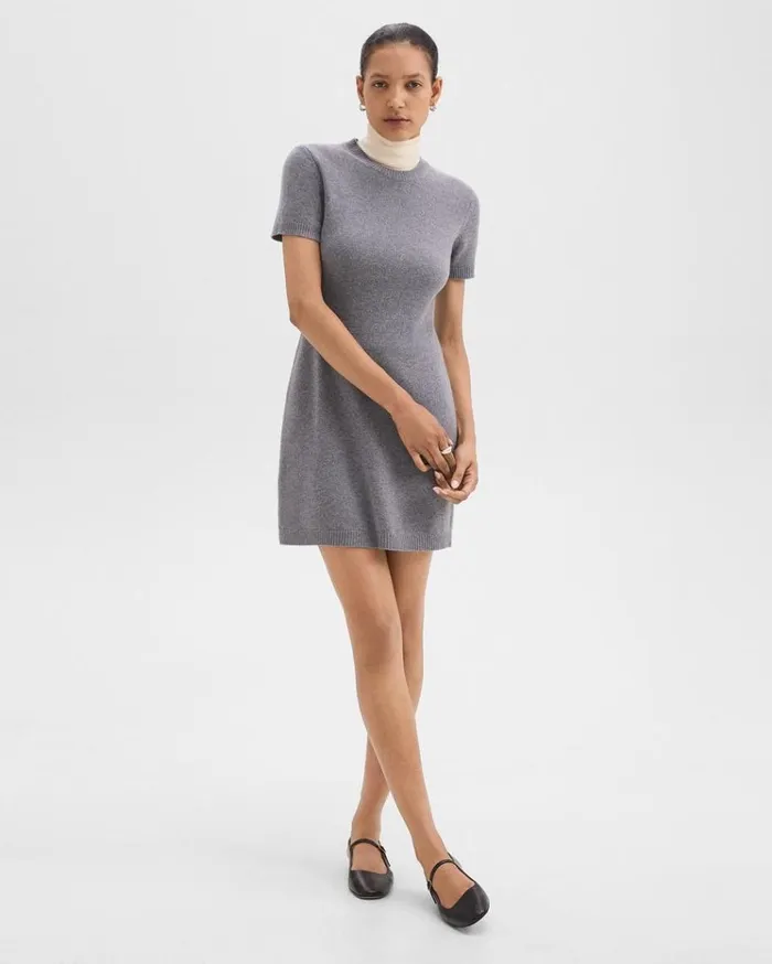 Theory Mini Sweater Dress In Felted WoolCashmere Ash Melange Women Dresses