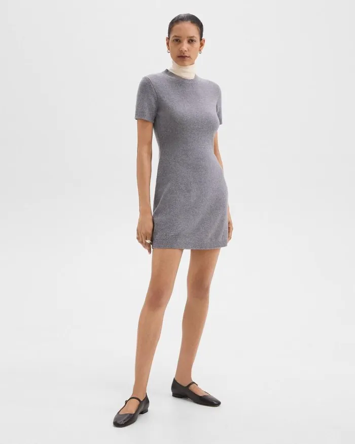 Theory Mini Sweater Dress In Felted WoolCashmere Ash Melange Women Dresses Theory Mini Sweater Dress In Felted WoolCashmere Ash Melange Women Dresses