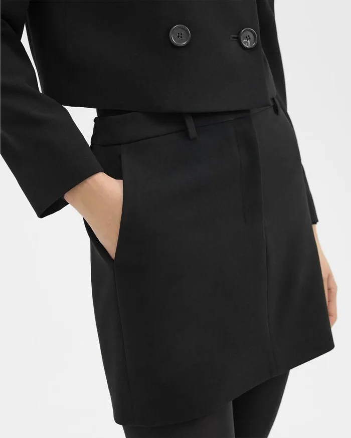 Theory Mini Trouser Skirt In Admiral Crepe Black Women Skirts