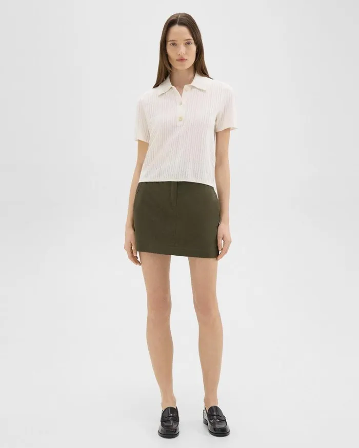 Theory Mini Trouser Skirt In Organic Cotton Dark Olive Women Skirts