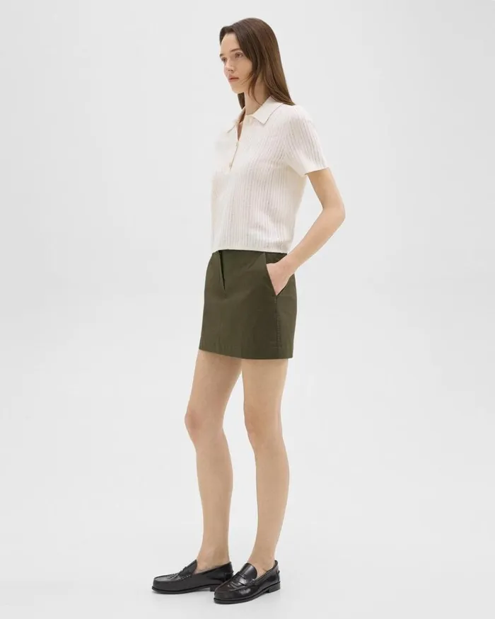 Theory Mini Trouser Skirt In Organic Cotton Dark Olive Women Skirts Theory Mini Trouser Skirt In Organic Cotton Dark Olive Women Skirts