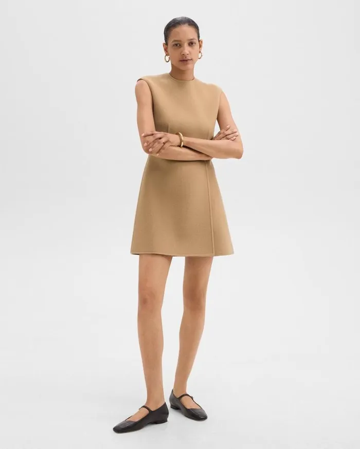 Theory Mini Wrap Dress In DoubleFace WoolCashmere New Camel Women Dresses
