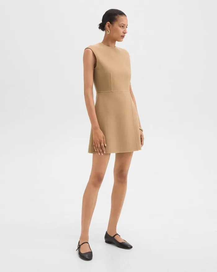 Theory Mini Wrap Dress In DoubleFace WoolCashmere New Camel Women Dresses