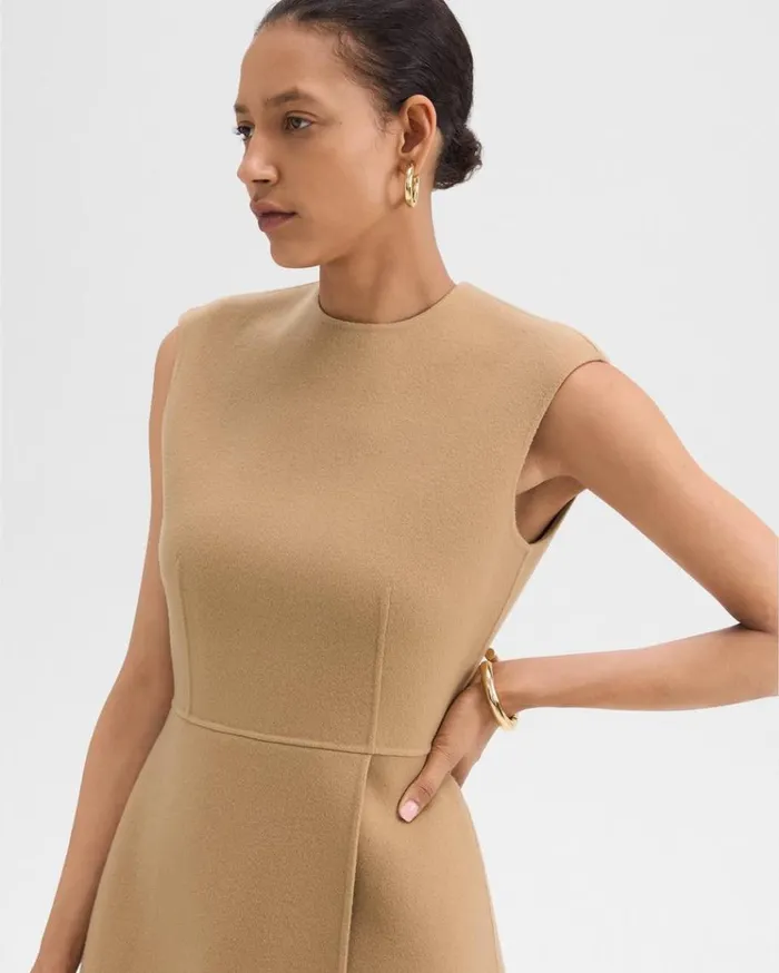 Theory Mini Wrap Dress In DoubleFace WoolCashmere New Camel Women Dresses