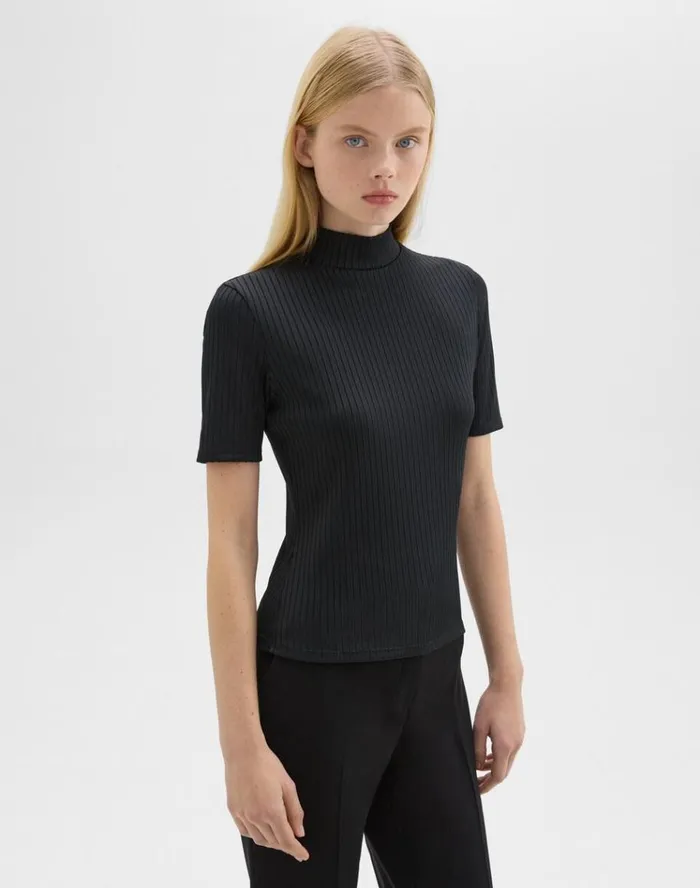 Theory Mock Neck ShortSleeve Top In Rib Knit Black Women TShirts Tank Tops Theory Mock Neck ShortSleeve Top In Rib Knit Black Women TShirts Tank Tops