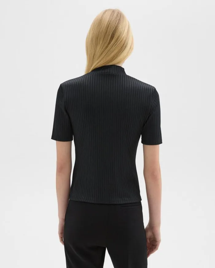 Theory Mock Neck ShortSleeve Top In Rib Knit Black Women TShirts Tank Tops Theory Mock Neck ShortSleeve Top In Rib Knit Black Women TShirts Tank Tops