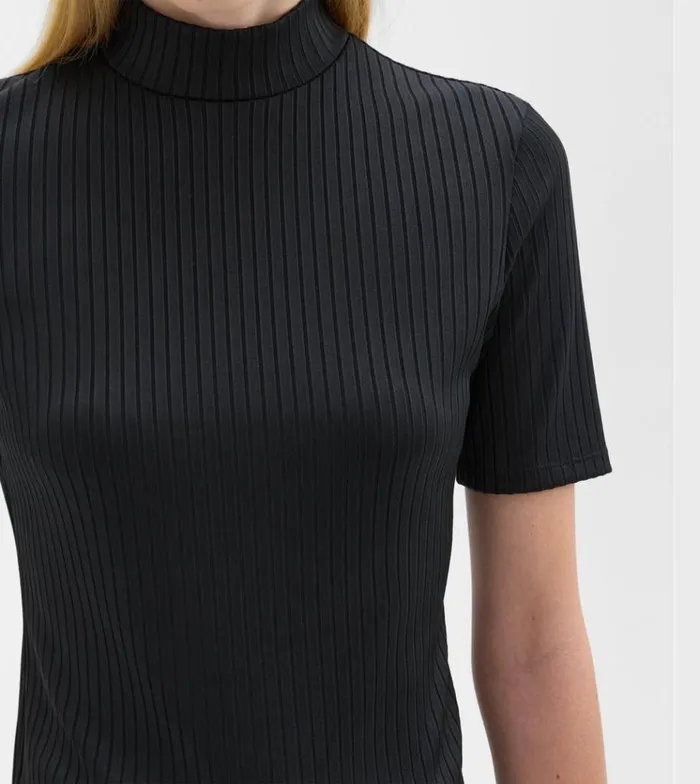 Theory Mock Neck ShortSleeve Top In Rib Knit Black Women TShirts Tank Tops Theory Mock Neck ShortSleeve Top In Rib Knit Black Women TShirts Tank Tops