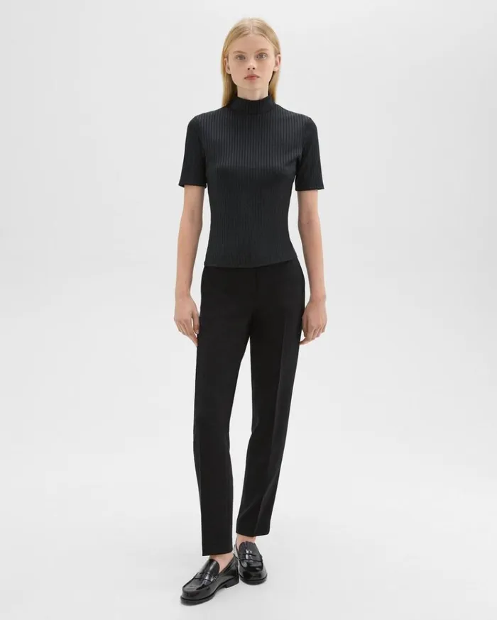 Theory Mock Neck ShortSleeve Top In Rib Knit Black Women TShirts Tank Tops Theory Mock Neck ShortSleeve Top In Rib Knit Black Women TShirts Tank Tops