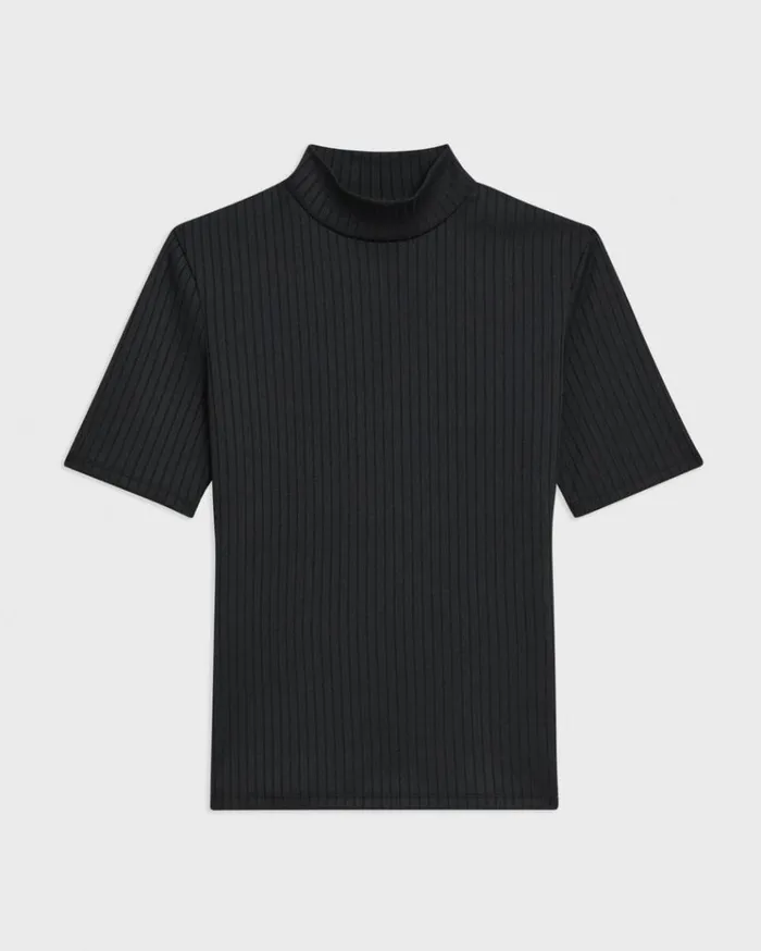 Theory Mock Neck ShortSleeve Top In Rib Knit Black Women TShirts Tank Tops Theory Mock Neck ShortSleeve Top In Rib Knit Black Women TShirts Tank Tops
