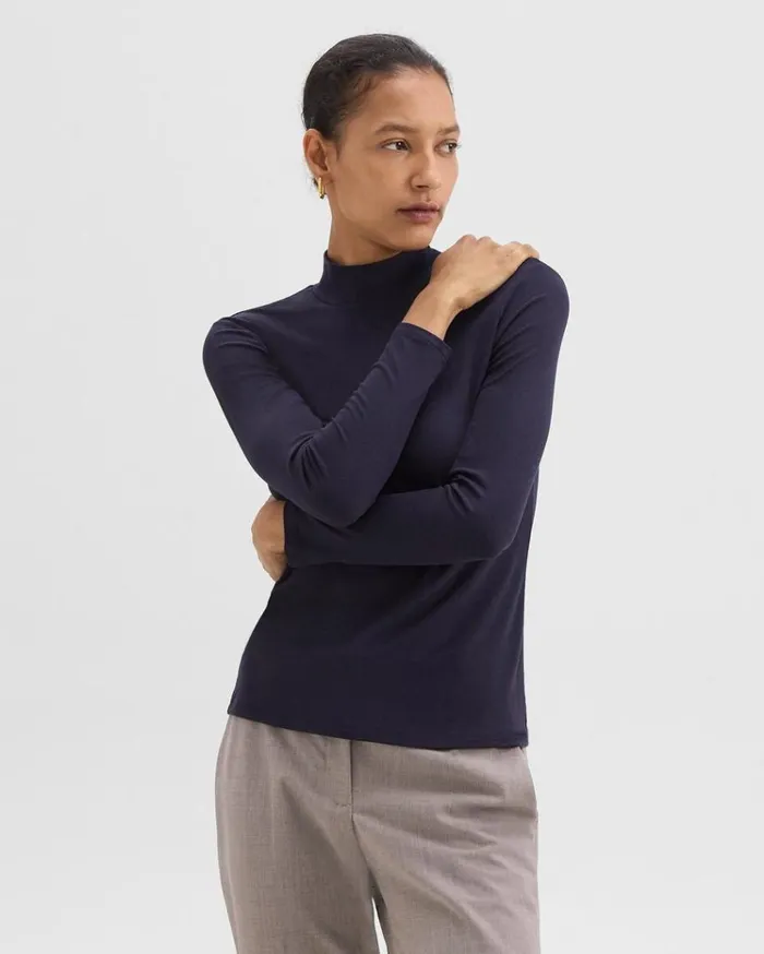 Theory Mock Neck Top In Rib Knit Viscose Deep Navy Women TShirts Tank Tops Theory Mock Neck Top In Rib Knit Viscose Deep Navy Women TShirts Tank Tops