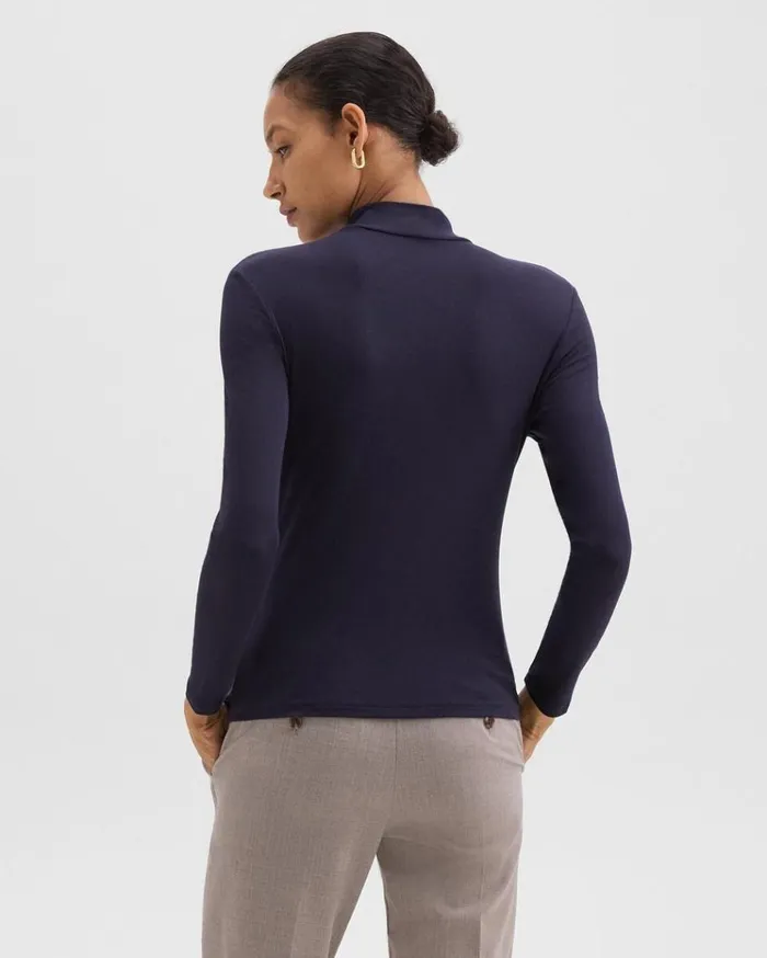 Theory Mock Neck Top In Rib Knit Viscose Deep Navy Women TShirts Tank Tops Theory Mock Neck Top In Rib Knit Viscose Deep Navy Women TShirts Tank Tops