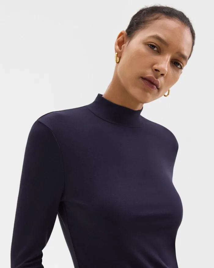 Theory Mock Neck Top In Rib Knit Viscose Deep Navy Women TShirts Tank Tops Theory Mock Neck Top In Rib Knit Viscose Deep Navy Women TShirts Tank Tops