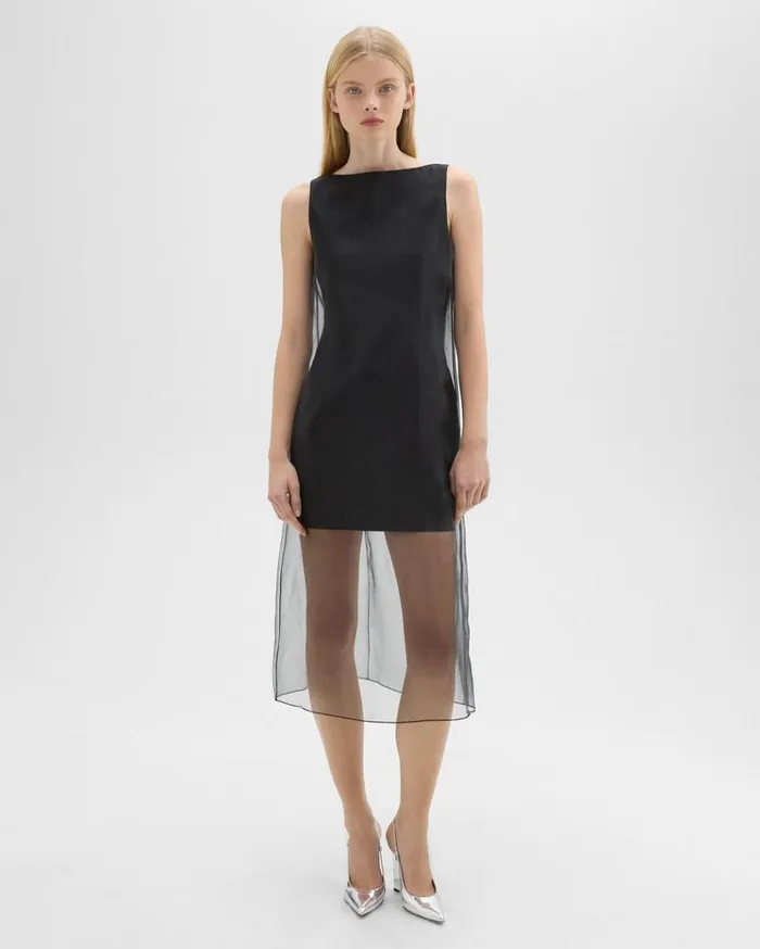 Theory Overlay Midi Dress In Good Linen Black Women Dresses