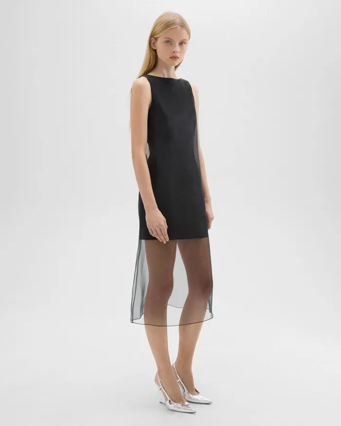 Theory Overlay Midi Dress In Good Linen Black Women Dresses