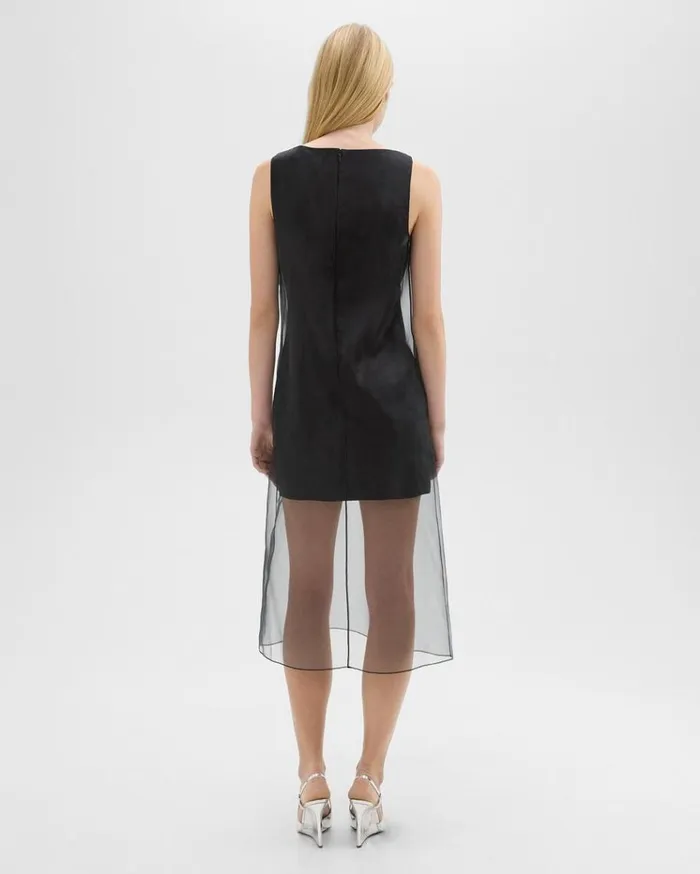Theory Overlay Midi Dress In Good Linen Black Women Dresses